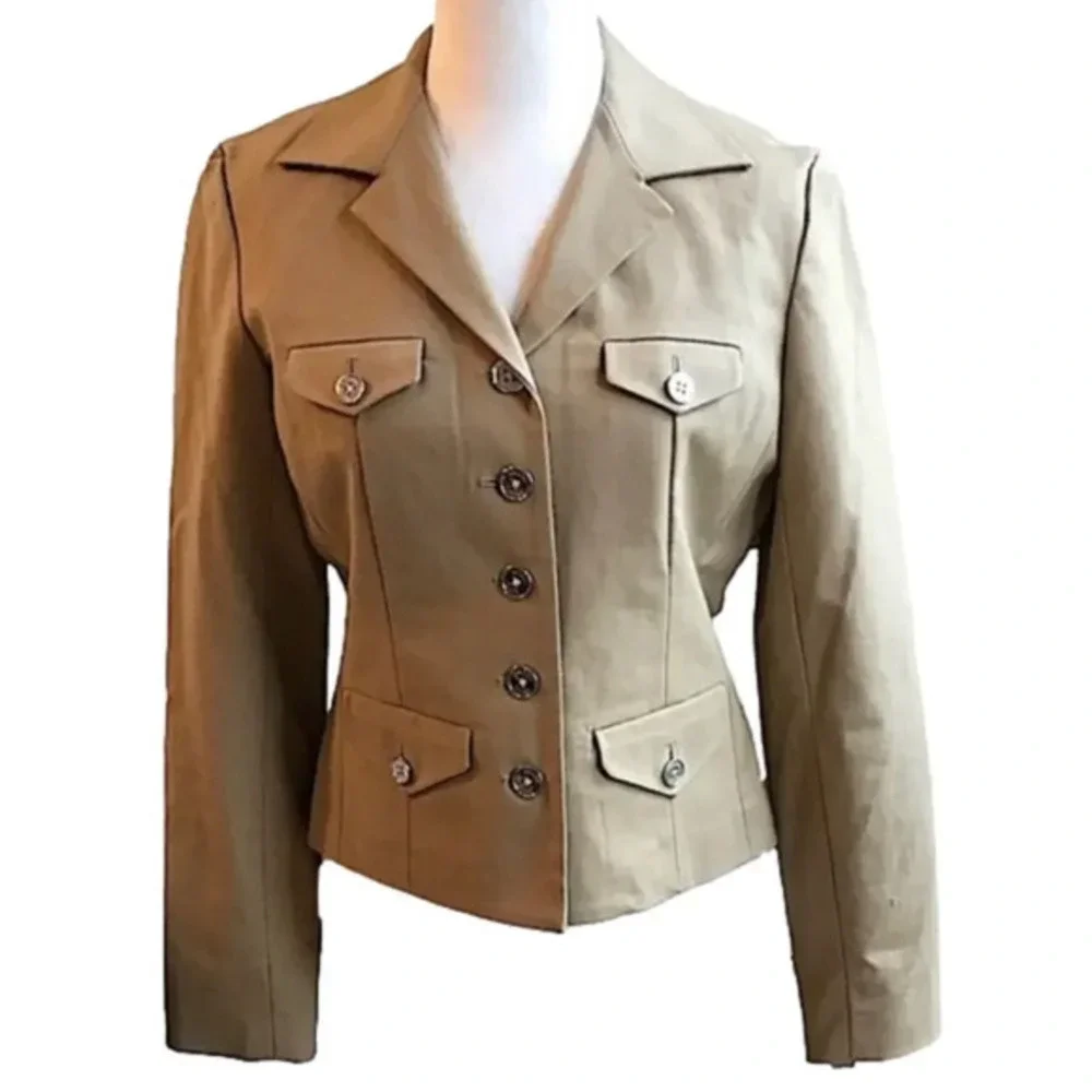 Chaps Tan Military Fitted Blazer Jacket Women’s Size Small